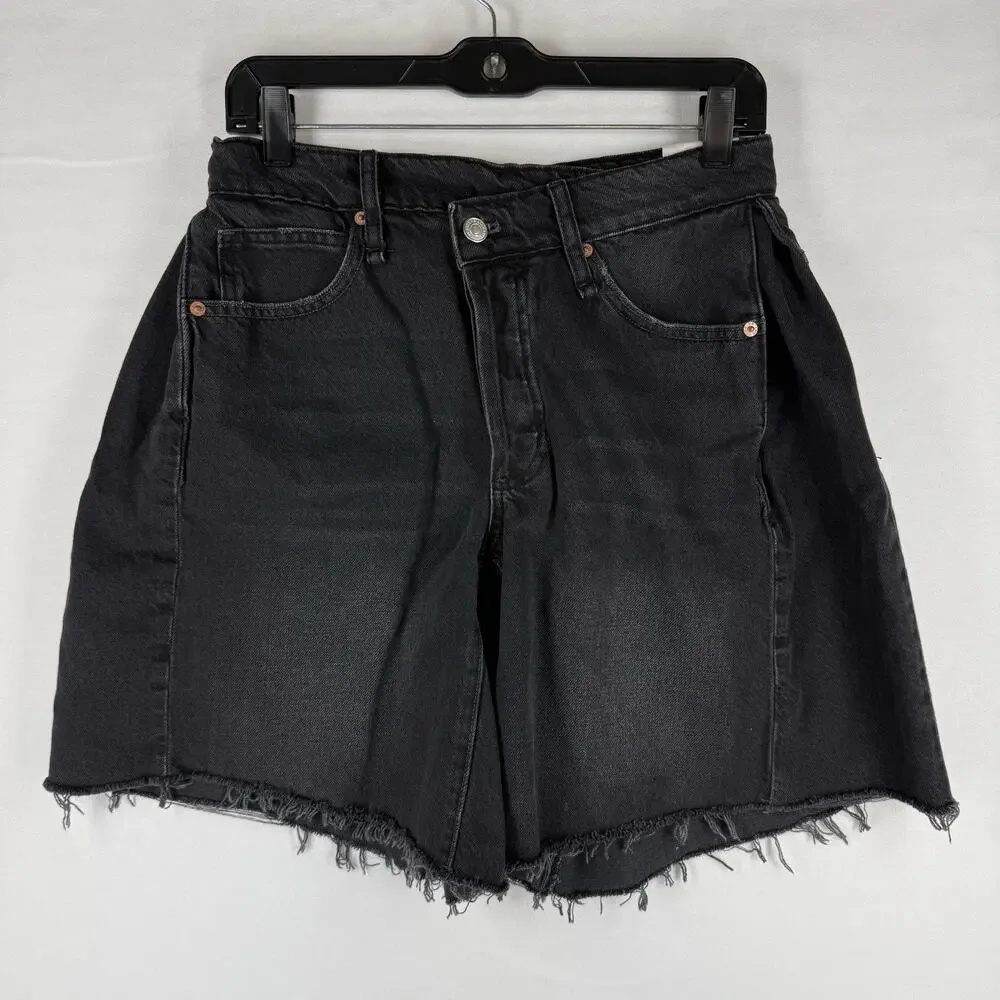 NWT We The Free Boomerang Denim Shorts Women's 27 Black High Rise Long Cutoff